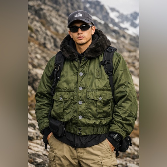 Vintage 1960s Tuffy Jac Olive Bomber Jacket Faux Fur Collar Talon Zipper Men L - Picture 15 of 15